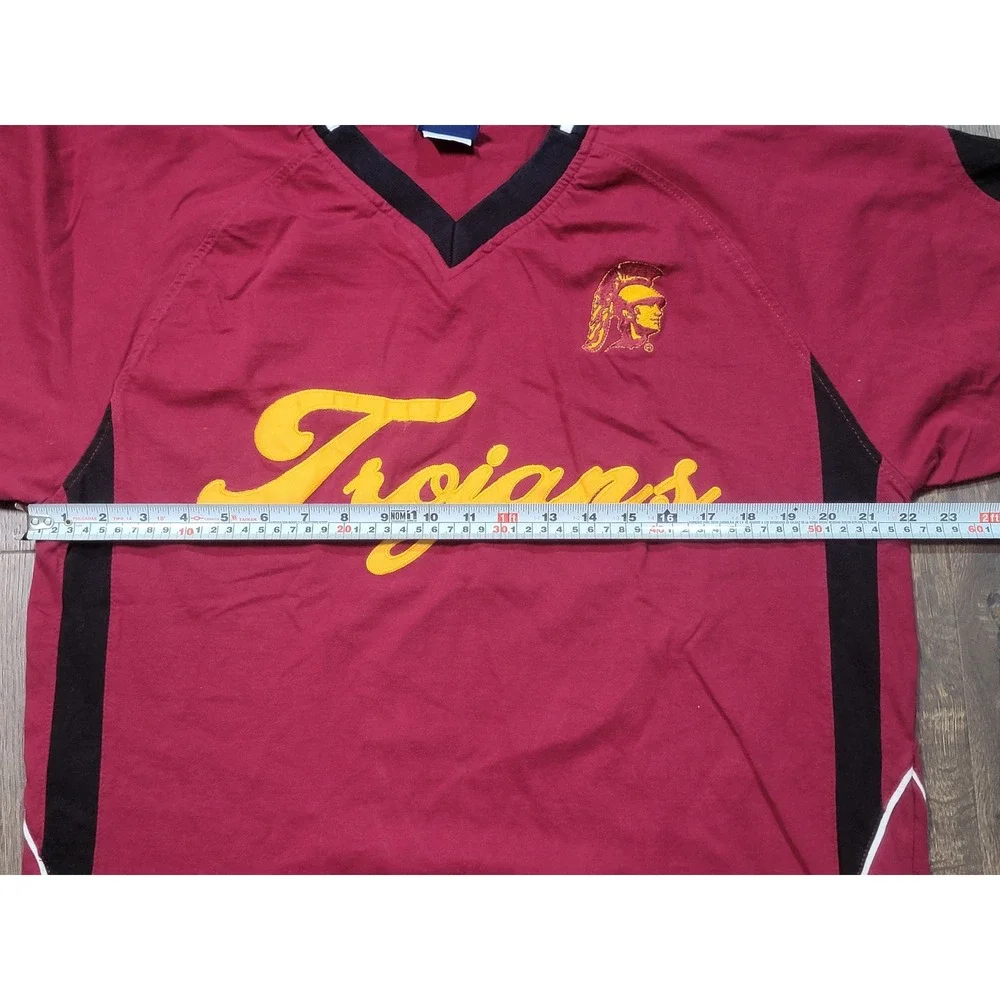 Old Varsity Brand Trojans Maroon Black‎ V-Neck Short Sleeve Athletic Top Large